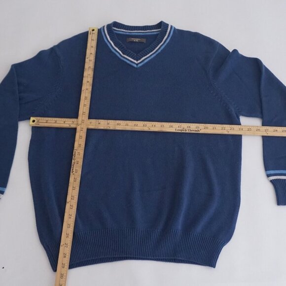 Vintage Denver Hayes Blue 50% Cotton Fine Knit V-Neck Sweater XL - Picture 3 of 10